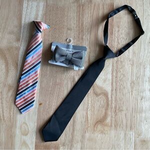 Lot x3 Clip-On Neckties Bow Ties Polyester Youth boys Black Blue Orange Striped